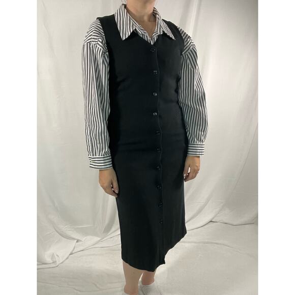 Vintage 90s Talbots Black Button Front Midi Dress - Picture 1 of 9